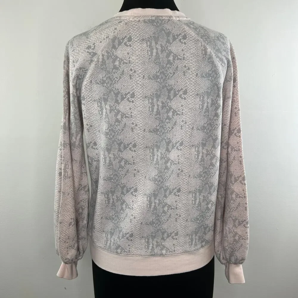 Studio David Lerner Terry Pink Gray Snakeskin Sweatshirt Pullover Top Medium M